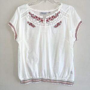 Avenue Peasant Top Plus Size 22 24 Cross Stitch Floral Embroidery Lace Elastic